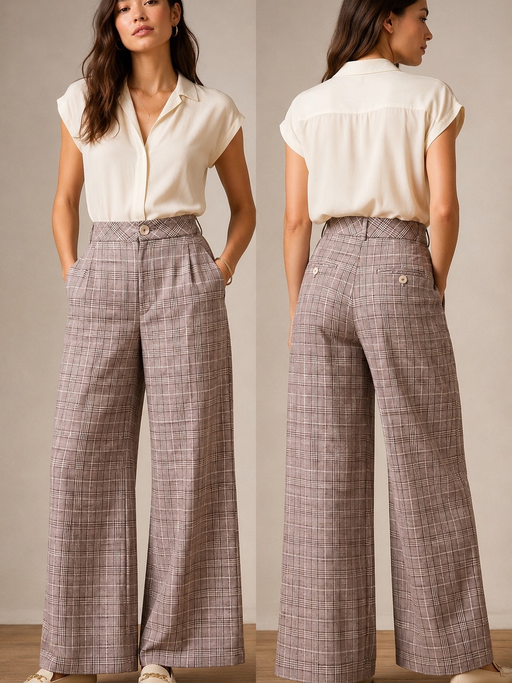 Maeve by Anthropologie Plaid Wide
Leg Pants Size 10 Cotton Linen